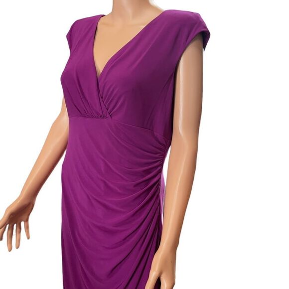 Lauren Ralph Lauren Purple V-Neck Ruched One Side Faux Wrap Dress Size 14 - Picture 4 of 13